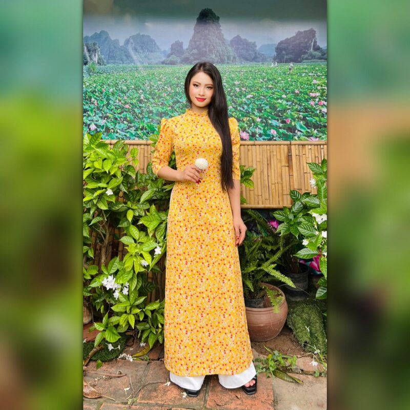 Áo dài hoa nhí- Lụa mango